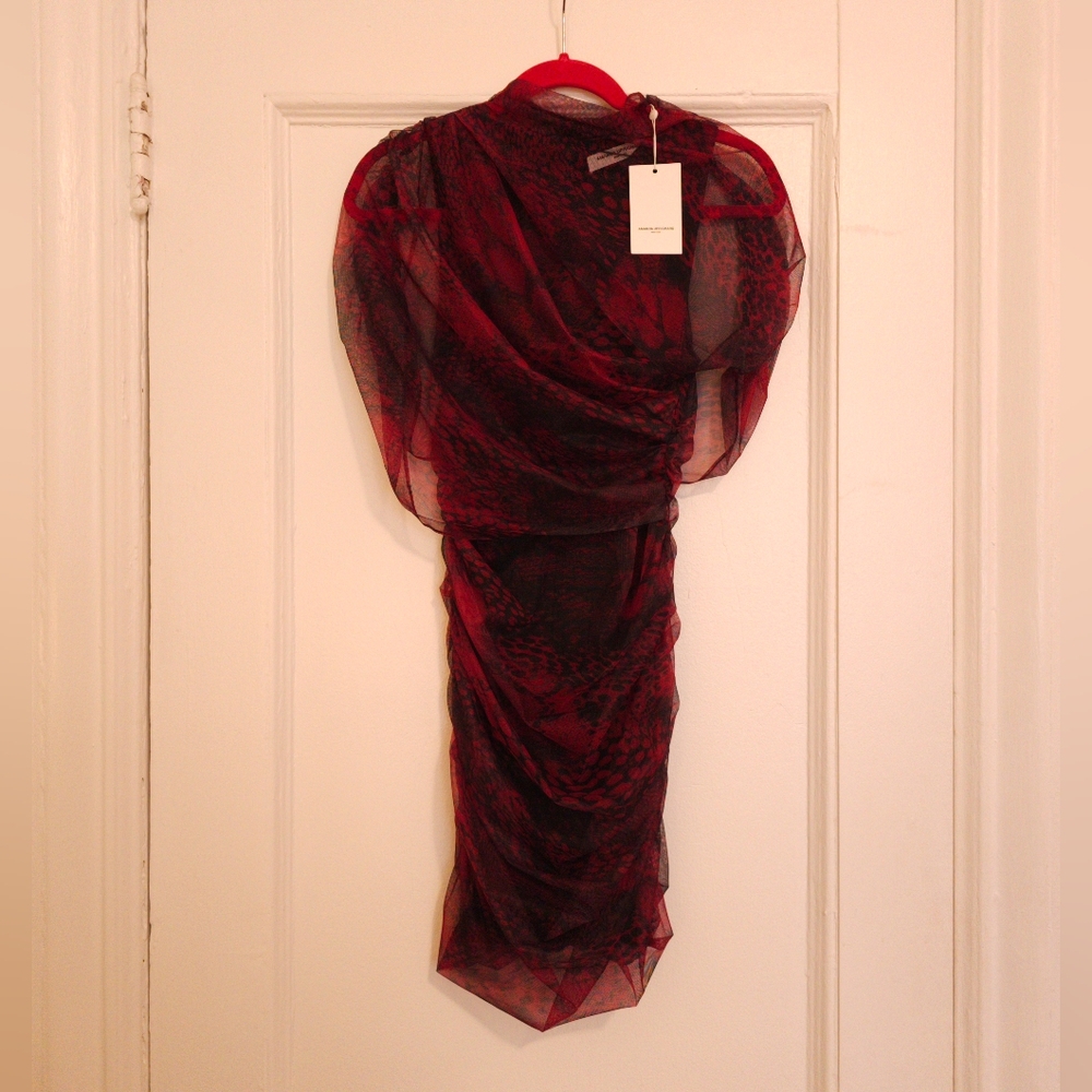 🔥 Amanda Uprichard Evianna Ruched Body Mini Dress – Red & Black – NWT – Size M - Picture 6 of 10